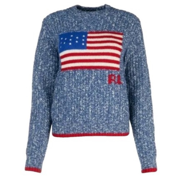 Polo Ralph Lauren USA Flag Patriotic Nautical Knit Womens Sweater Med Vintage - Picture 2 of 16